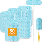 50Pcs Duster Refill Compatible with Swiffer Hand Duster +4FT Extended Handle +1 Handle, 360° Heavy Duty Duster Refills Kit for Cleaning, Office, Ceiling Fan, Baseboard & Blind