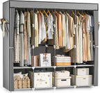 Neatrays Portable Closet, 66 Inch Large Capacity Wardrobe for Closet Organizers and Storage with Non-Woven Fabric Cover, 4 Hanging Rods, 8 Shelves(Grey)