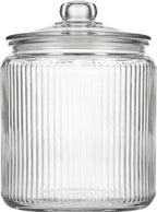 kitchentoolz 1 Gallon Ribbed Glass Cookie Jar with Lid – Ribbed Glass Jar with Lid - Airtight Food Storage Container for Cookies, Candy, Flour, Dog Treats