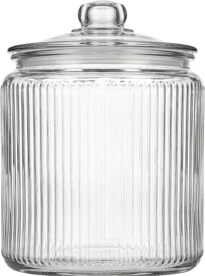 kitchentoolz 1 Gallon Ribbed Glass Cookie Jar with Lid – Ribbed Glass Jar with Lid - Airtight Food Storage Container for Cookies, Candy, Flour, Dog Treats