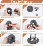 4pcs Steel Wool Scrubber with Replacement Wire Sponge Pads Set, Stainless Steel Scrubber with Handle for Scouring Stubborn Messes from Cast Iron, Pots, Pans, Grill, Stoves, Sink(2 Scrubber+2 Pads)