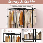 Wardrobe Closet, Quick and Easy Assembly, Black Large Capacity Portable Closet with 3 Hanging Rods 6 Storage Shelves and 8 Side Pockets, Clothes Rack with Cover, for Bedroom and Living Room