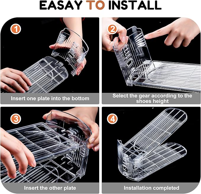 Neprock Shoe Slots Organizer for Closet,12 Pack Acrylic Shoe Stackers for A Pair of Shoes,3 Levels Adjustable Shoe rack storage Shoe Space Saver 50%(Clear,12 Pack)