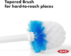 OXO Good Grips Compact Toilet Brush & Canister, Toilet Bowl Brush and Holder with Automatic Canister Door, Bathroom and Small Spaces Cleaning Supplies Essential (Pack of 2)