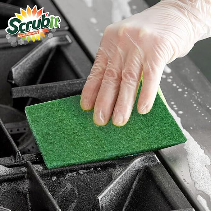 Scouring Pads - Heavy Duty Household Cleaning Scrubber with Non-Scratch Anti-Grease Technology - Reusable Scrubbing Pads - Green, 12 Pack
