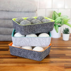 Three by Three Seattle Felt·Like·it!™ Wool Dryer Balls + Storage Bin: Reduce Drying Time, Static Cling, and Energy Use | Natural Alternative to Fabric Softeners (Pack of 6)