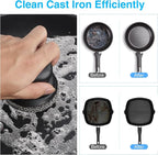 Upgraded Cast Iron Cleaner Brush with Heavy Duty Handle, Chain Mail Cast Iron Skillet Pan Scrubber for Griddle Cleaning Brush with Pan Grill Scrapers