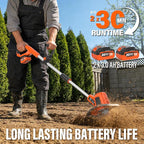 MAXLANDER 20V Cordless Tiller Cultivator, 9-Inch Electric Garden Tiller with 48 Steel Tines, 360RPM Battery Powered Rototiller for Gardening,2 x 3.0Ah Battery and Charger Included