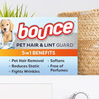 Bounce Pet Hair and Lint Guard Mega Dryer Sheets with 3X Pet Hair Fighters, Unscented, 130 Count (Pack of 2)