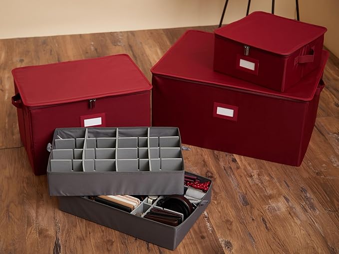 Covermates Keepsakes - Adjustable Zip-Top Storage Box - Configurable FlexGrid Compartments - Heavy Duty Polyester- Reinforced Handles - Stackable Design - Indoor Storage, Scarlett Red