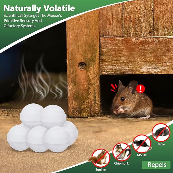 Mouse and Mice Repellent Indoor Outdoor, 10 Packs Moth Balls, Peppermint Balls for Rodent, Long-Lasting Squirrel Repellent, Safe for Human & Pets, Suitable for Home Storage Garage Car RV