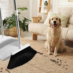 Broom and Dustpan Set, Broom Dustpan Combo Set for Home 52-in Long Adjustable Handle Broom with Dustpan Teeth to Clean Hair for Home Office Kitchen Lobby(White)