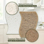 Plant-Based Kitchen Sponges (6 Pack) | USDA Biobased Certified | FSC & PETA Approved | Natural Cellulose & Coconut Scrubber Sponge | S-Shaped Design | Eco-Friendly, Non-Scratch, Non-Toxic & Vegan
