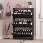 BORNOON Shoe Storage Cabinet with 3 Flip Drawers,Narrow Shoe Rack Cabinet,Freestanding Organizer Storage for Entryway, Hallway, Black