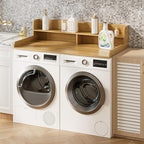 2-Tier Washer Dryer Countertop, Laundry Room Organization and Storage, 27.6" x 54" Wood Laundry Countertop for Washer and Dryer, Natural
