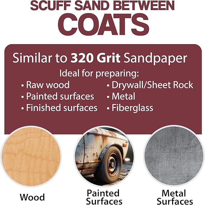 6" x 9" Non-Woven Surface Prep Scuff Pads for Wood, Metal, Scuff Sanding Between Coats of Finish/Paint, Rust Removal, Deburring, Clean Metal, Medium Scuffing Pads - 320 Grit - 10 Pack (Maroon)