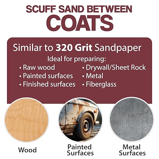 6" x 9" Non-Woven Surface Prep Between Coats Finishing Pads for Wood, Metal, Rust Removal, Deburring, Clean Metal, Medium Red Scuff Pads for Paint Prep - 320 Grit - 10 Pack (Maroon)