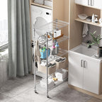 Homdox 5 Tier Adjustable Rolling Storage Shelves, Heavy Duty Wire Racks and Shelving, Metal Shelves for with Side Hooks Pantry Closet Kitchen Garage Organization, Silver Gray