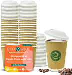 ECO SOUL 16oz Compostable Ripple Cups (25 Pack) – Biodegradable Paper Cups, Non-Toxic Disposable Cups for Hot Drinks, To-Go Coffee Cups, Eco-Friendly & Ripple Paper Cups