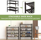 ROMGUAR CRAFT 4 Tier (Thick) Bamboo Shoe Rack for Closet Free Standing Wood Shoe Shelf for Entryway Small Space Stackable 27"x12"x28" (Black Brown)