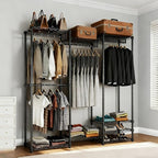 KAXIWEI Portable Closet Wardrobe – Heavy-Duty Freestanding Clothes Rack with 4 Hanging Rods & 8 Shelves, Adjustable Clothing Organizer, 67.3" L x 14.6" W x 76.8" H, Max Load 850 lbs