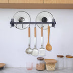 Dseap Pot Rack - Pots and Pans Hanging Rack Rail with 8 Hooks, Double Bars, Pot Hangers for Kitchen, Wall Mounted, Black, Pack of 2