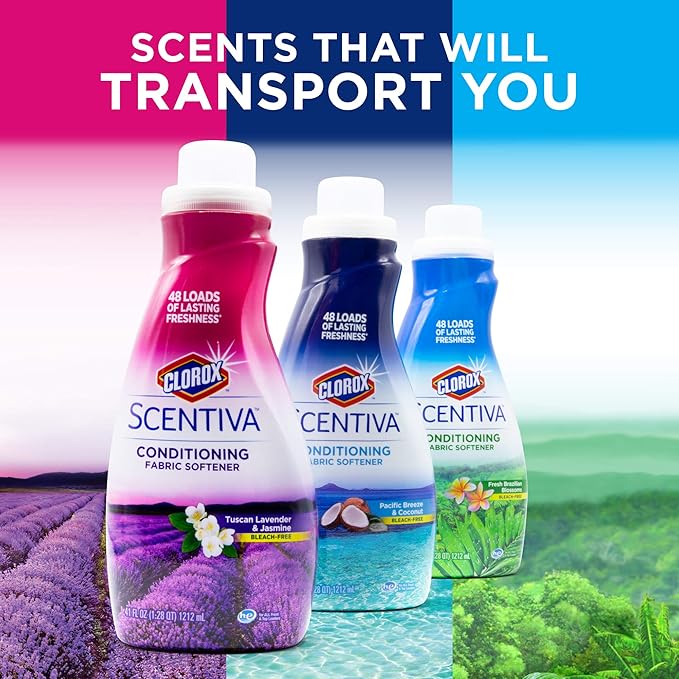Clorox Scentiva Liquid Fabric Softener Fabric Conditioner Beautiful Tuscan Lavender & Jasmine Scent Fabric Softener with Great Smell 41 Fluid Ounce Bottle (Pack of 6)