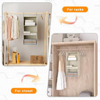 Hanging Closet Organizer and Storage 3-Shelf, Easy Mount Foldable Hanging Closet Wardrobe Storage Shelves, Clothes Handbag Shoes Accessories Storage, Washable Oxford Cloth Fabric, Beige