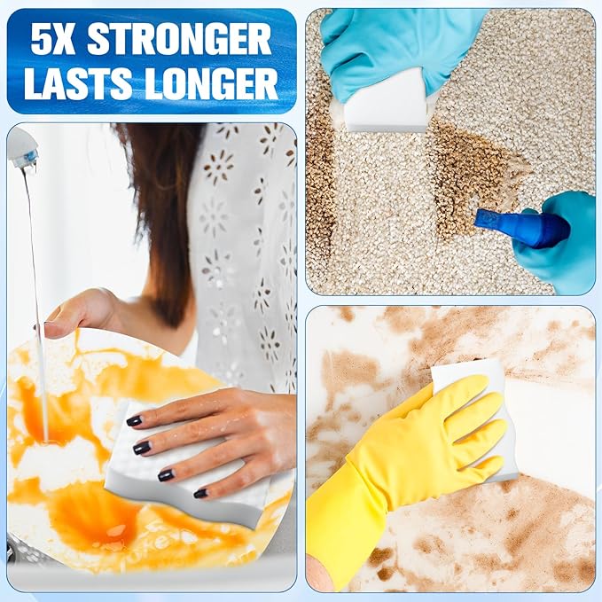 60 Pack Magic Extra Durable Sponge Eraser 3 Layer Density Cleaning Pads in Bulk Thick More Lasting Sponge Eraser for Bathroom Kitchen Floor Bathtub Toilet Cleaner(White)