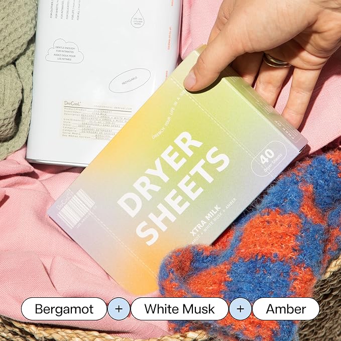 DedCool Dryer Sheets | Xtra Milk | 40 Count | Non-Toxic, Vegan Fabric Softener Sheets | Bergamot, Vanilla & Amber Scent | Softens & Freshens