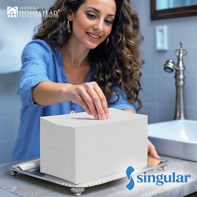 AMERICAN HOMESTEAD Disposable Hand Towels for Bathroom - White Linen-Like Guest Napkins - Ideal Paper Dinner Napkins or Bathroom Towels for Guests - 200 Count - Smooth - 15.5" x 12"