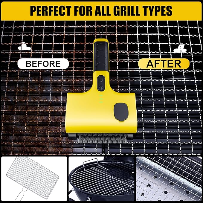 2 in 1 Electric Grill Brush, Rechargeable Barbecue Grill Cleaner with 2 Brush Heads, 360° Rotating Cleaning Brush Grill Accessories