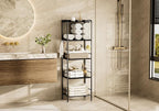 TETOTE 5-Tier Towel Storage for Bathroom Free Standing Towel Rack with M-Shaped Detachable Dividers& Hooks, Pool Towel Organizer Shelf Black