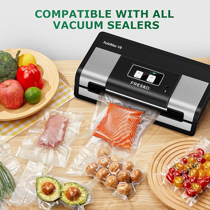 FRESKO 8"x20' Vacuum Sealer Bags for Food, 2 Rolls Customized Size Storage Bags with BPA Free, Heavy Duty Food Bags for Meal Prep and Sous Vide Cooking