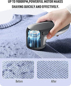 Ruidla Fabric Shaver Defuzzer, Electric Lint Remover, Rechargeable Sweater Shaver with Stainless Steel 3-Leaf Blades, Dual Protection, Removable Bin, Easy Remove Fuzz, Lint, Pills, Bobbles