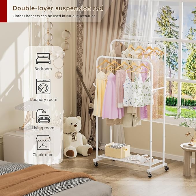 Golpart Clothes Garment Coat Rack Drying Clothing Racks Metal Freestanding for Hanging Clothes Portable Closet for Laundry Bedroom White