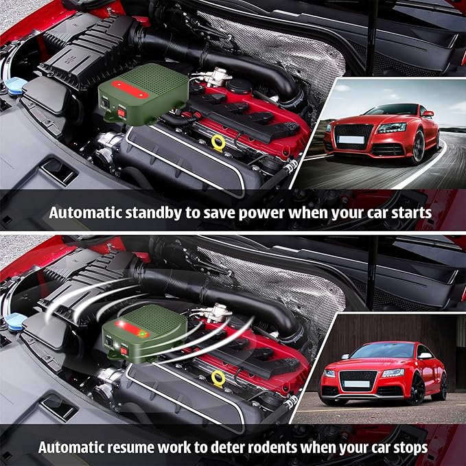 Mouse Repellent Battery Operated Rodent Repellent for Car Engines Under Hood Ultrasonic Mice Repeller for Cars Indoor Garage RV Attic Rat Deterrent