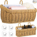 Tioncy 2 Pcs Woven Hanging Wall Baskets for Storage Boho Style Hanging Storage Plastic Woven Baskets with 4 Hooks for Kitchen Garden Living Room