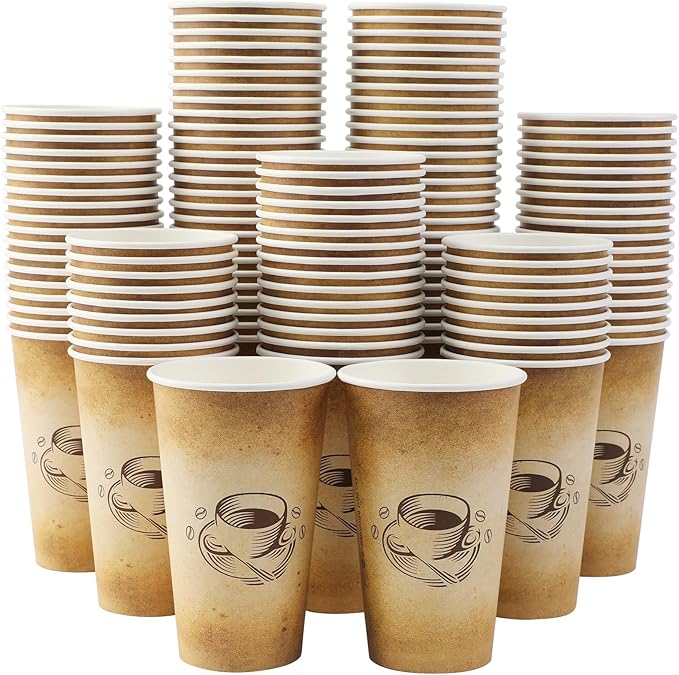 180 Pack 16 oz Disposable Paper Coffee Cups, Hot/Cold Drinking Cups, coffee, Juice, Retro Design, Leak-Proof, Party, Picnic, Events, Travel, Offices, Shops