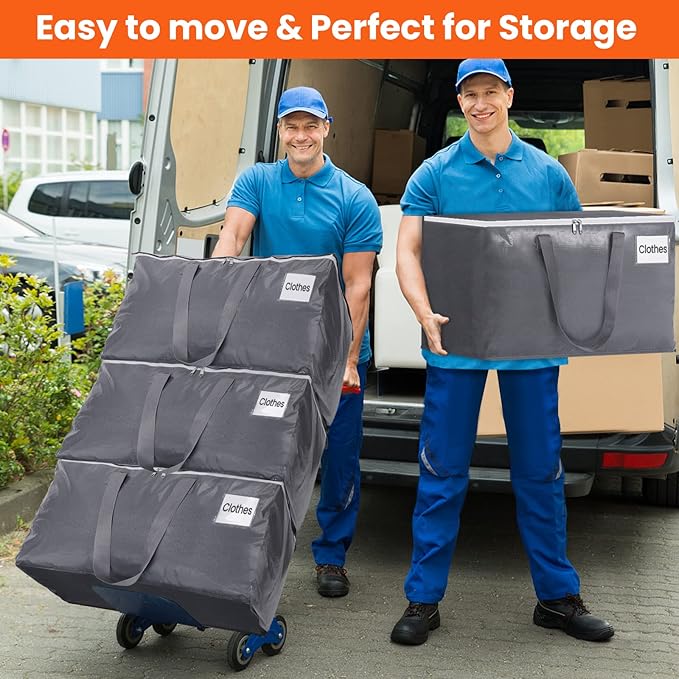 BlissTotes Large Moving Boxes and with Zippers & Handles Moving Supplies with lids, Heavy Duty Totes for Storage Bags for Space Saving, Fold Flat, Moving and Storing, 10 Pack