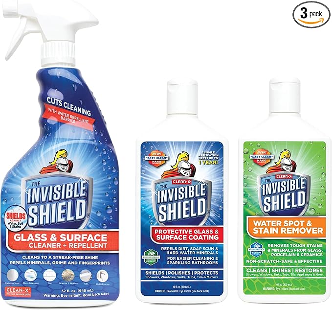 Invisible Shield Glass Essentials Shower Door Protectant and Water Spot Remover Kit 32 oz