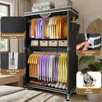 Clothes Rack With Cover, Heavy Duty Clothing Rack for Hanging Clothes, Rolling Garment Rack with Lockable Wheels, Metal Clothing Rack, Portable Closet 35.4"W x 17.1"D x 71.8"H, Hold 425 lbs, Black