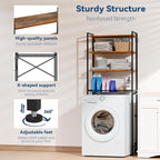 Laundry Room Storage Shelf & Organizer, 4 Tier Over Metal Washer and Dryer Shelves, Washing Machine Shelf, Adjustable Height & Feet, Bathroom Space Saver Shelf, 23.8”W x 9.9”D x 68.1”H, Black