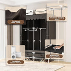Portable Wardrobe Closet for Bedroom, Small Storage Organizer with 2 Drawers and 2 Hanging Rods, Includes Dust Cover.(Brown, 39.3 in)