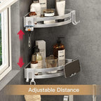 VOLPONE Shower Corner Shelf Caddy 2 Pack shower Organizer No Drill (adhesive mounting, no suction cup) Shower Storage Rust Proof Bathroom Corner Wall Shelf shampoo holder Silver