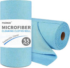 55 Pack Microfiber Cleaning Cloth Roll, Tear Away Reusable Towels, 11" X 9", Ultra Absorbent & Lint Free Microfiber Cloth for Cleaning Cars, Kitchen, Window, Home and Shop, Blue