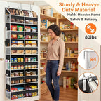Over The Door Organizer 6 Tiers, Extra Large Behind Door Storage of 12 Compartments, 80 lbs Weight Capacity Hanging Storage Organizer with Clear Window Kids Toys, Shoes, Diapers, Room Storage,Black