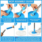 Spin Mop Replacement Handle 360 Degree Spin Mop Pole Handle Replacement Rotating Telescopic Stick for Head Replace Spinning Household Cleaning Accessories for Home(Cute Blue)