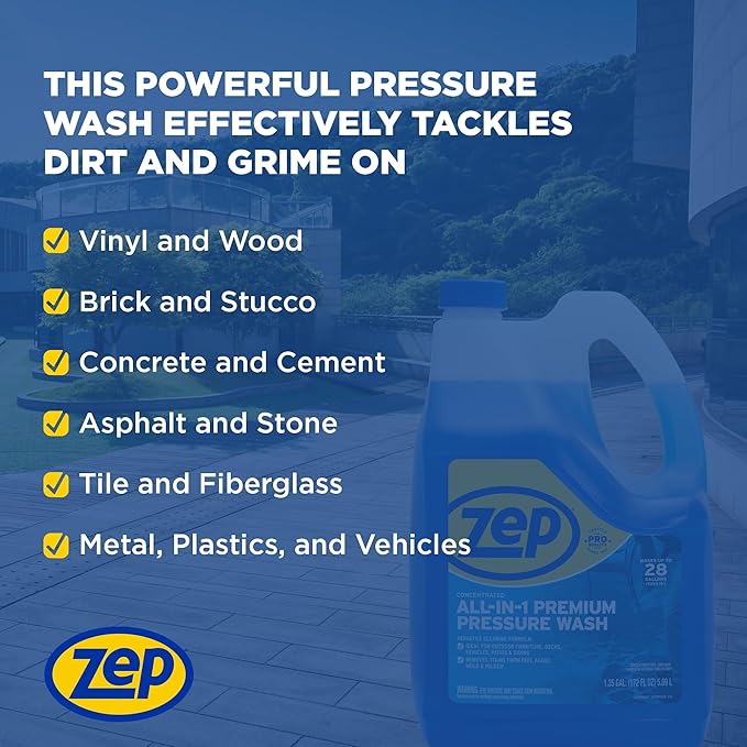 Zep All-In-1 Pressure Wash Cleaner (Case of 4) Concentrated Formula Makes 28 Gallons (ZUPPWC160)
