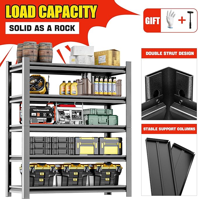 OLLRRACT Heavy Duty Garage Shelving 24" D x48 W x72 H– Durable Metal Storage Shelf Organizer for Garage, Workshop, or Utility Rooms, Heavy Duty Shelving Rack